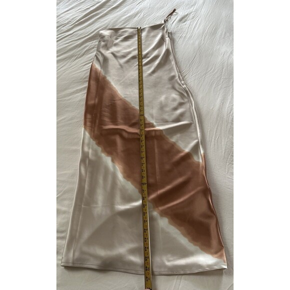One Shoulder Satin Midi Dress Women's M Beige Brown Side Zip - Picture 10 of 10